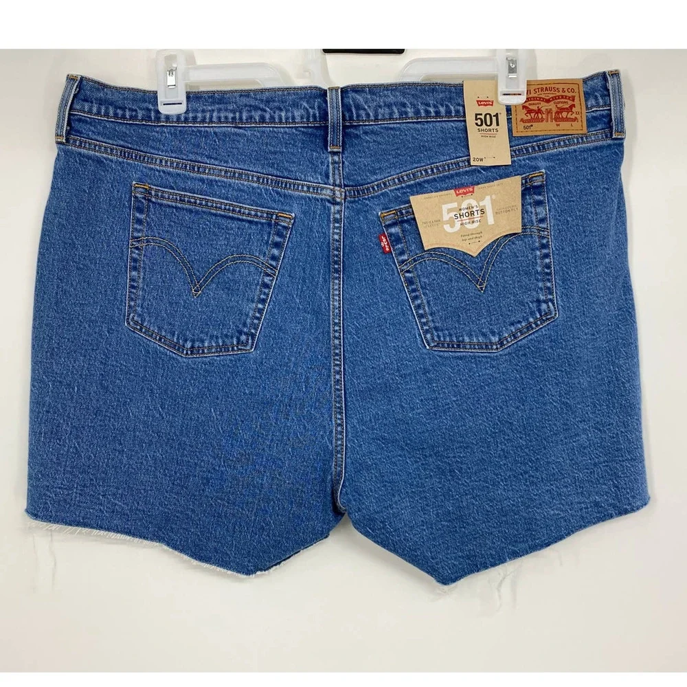 Levi's 501 Blue Denim Button Fly High Rise Cut Off Jean Shorts NEW 20W Summer
